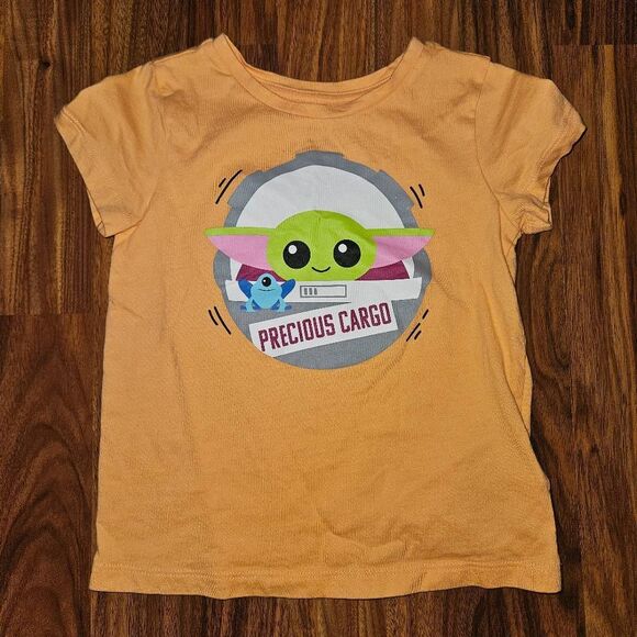 6 for $25🎃 Amazon Essentials Star Wars Orange Baby Yoda Cotton Tee Toddler 4T - Picture 1 of 4